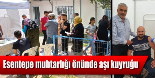 Esentepe muhtarlığı önünde aşı kuyruğu