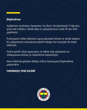 Fenerbahçe’De 2 Pozitif Vaka
