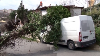 (Özel) Sultangazi’De Fırtına Elektrik Direğini Minibüsün Üzerine Devirdi
