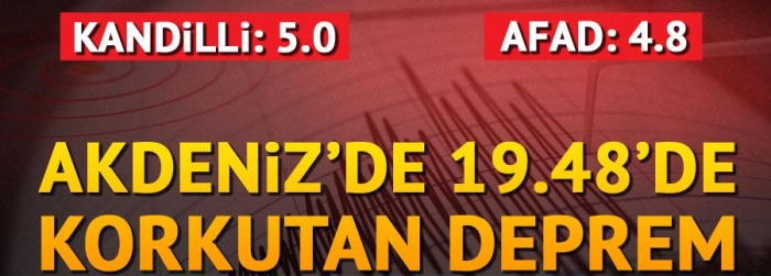 Akdeniz'de 5.0 büyüklüğünde deprem