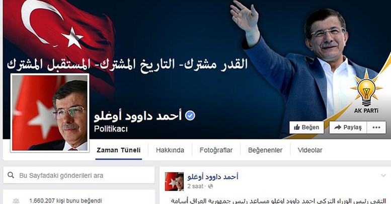 Davutoğlu'nun Facebook'taki Arapça hesabı yoğun ilgi görüyor