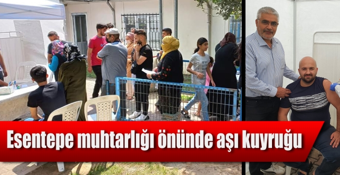 Esentepe muhtarlığı önünde aşı kuyruğu