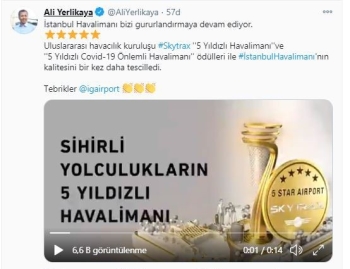 İstanbul Valisi Yerlikaya’Dan İstanbul Havalimanı Paylaşımı
