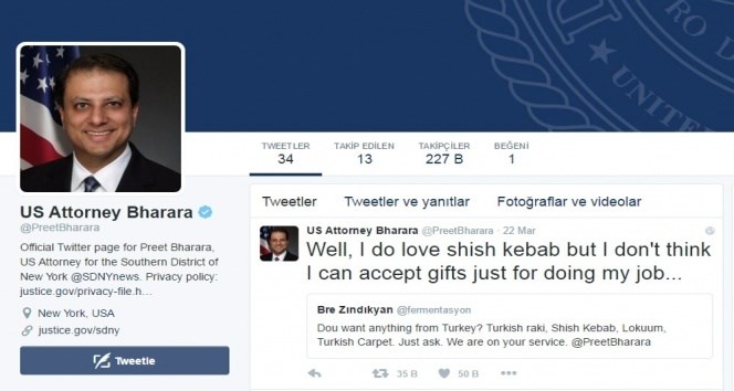 Reza Zarrab’ın savcısından ’şiş kebap’ tweet’i