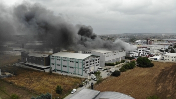 Sünger Fabrikasındaki Yangın Drone İle Görüntülendi
