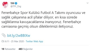 Tff’Den Fenerbahçe’Ye Geçmiş Olsun Mesajı
