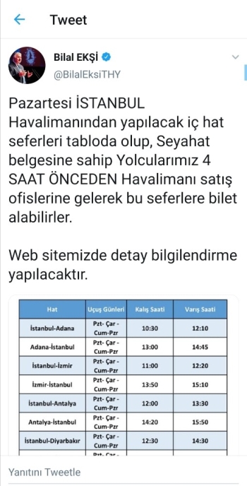 Thy’Nin Yarınki Uçuşları Belli Oldu
