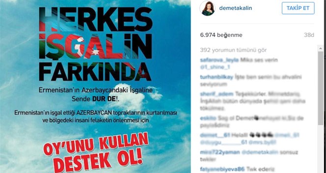 Demet Akalın’dan Azerbaycan’a destek!