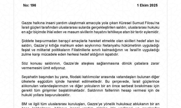 İsrail’in Sumud Filosu Saldırısına Dışişleri Sert Yanıt Verdi