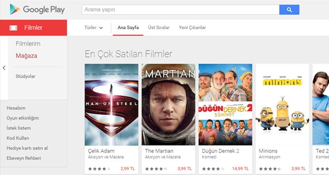 Google Play Filmler Türkiye’de hizmete girdi