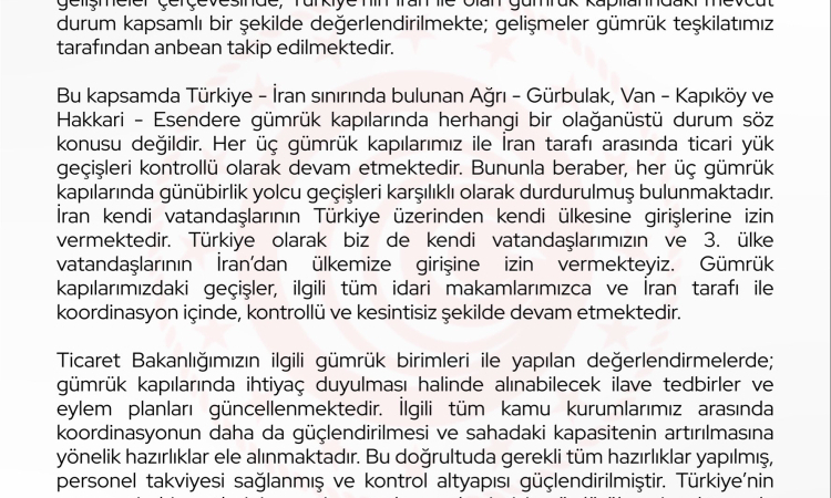 Bakan Bolat: Ticaret Devam, Yolcu Geçişleri Durduruldu