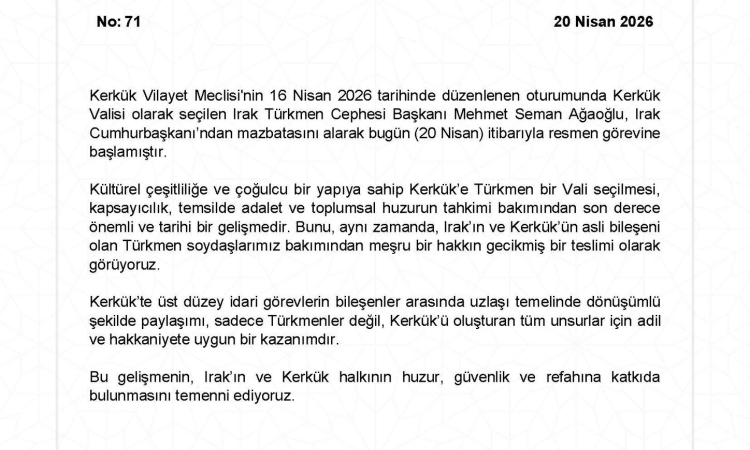 Kerkük’te Türkmen Vali Dönemi: Dışişleri’nden Dikkat Çeken Açıklama
